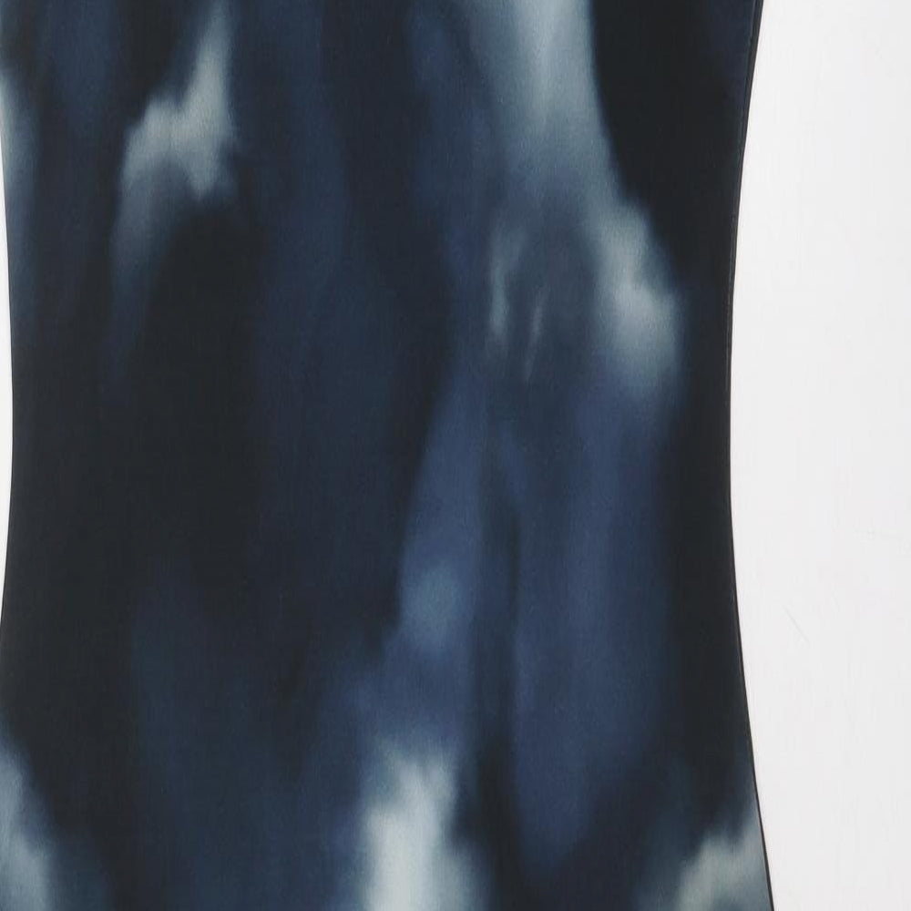 H&M Womens Blue Geometric Polyester Bodycon Size XS High Neck Pullover