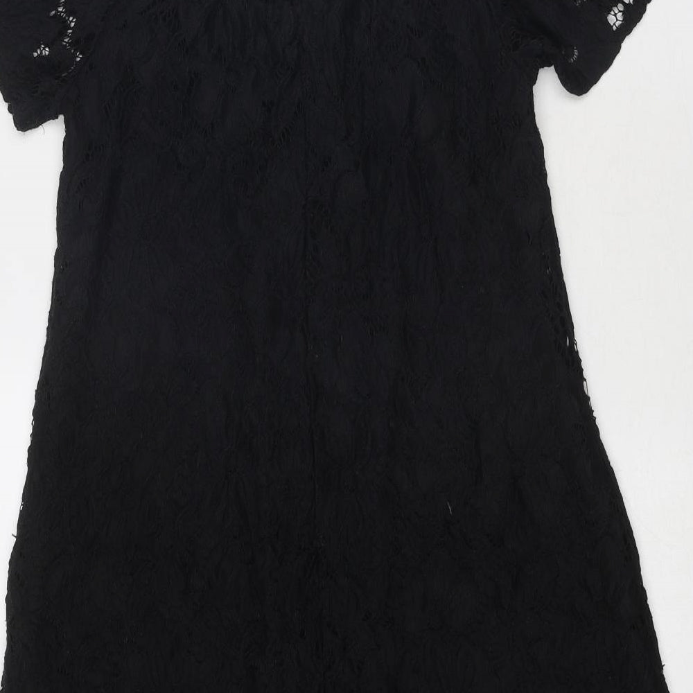 River Island Womens Black Geometric Nylon A-Line Size 10 Boat Neck Pullover