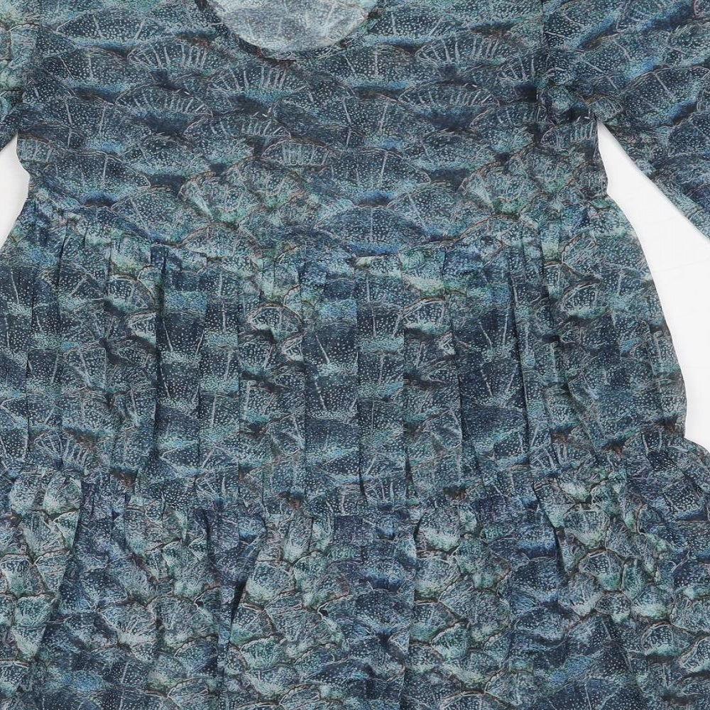 Topshop Womens Blue Geometric Polyester Skater Dress Size 8 Round Neck Pullover