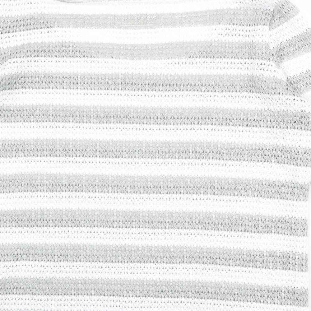 NEXT Womens White Scoop Neck Striped Polyester Pullover Jumper Size 12