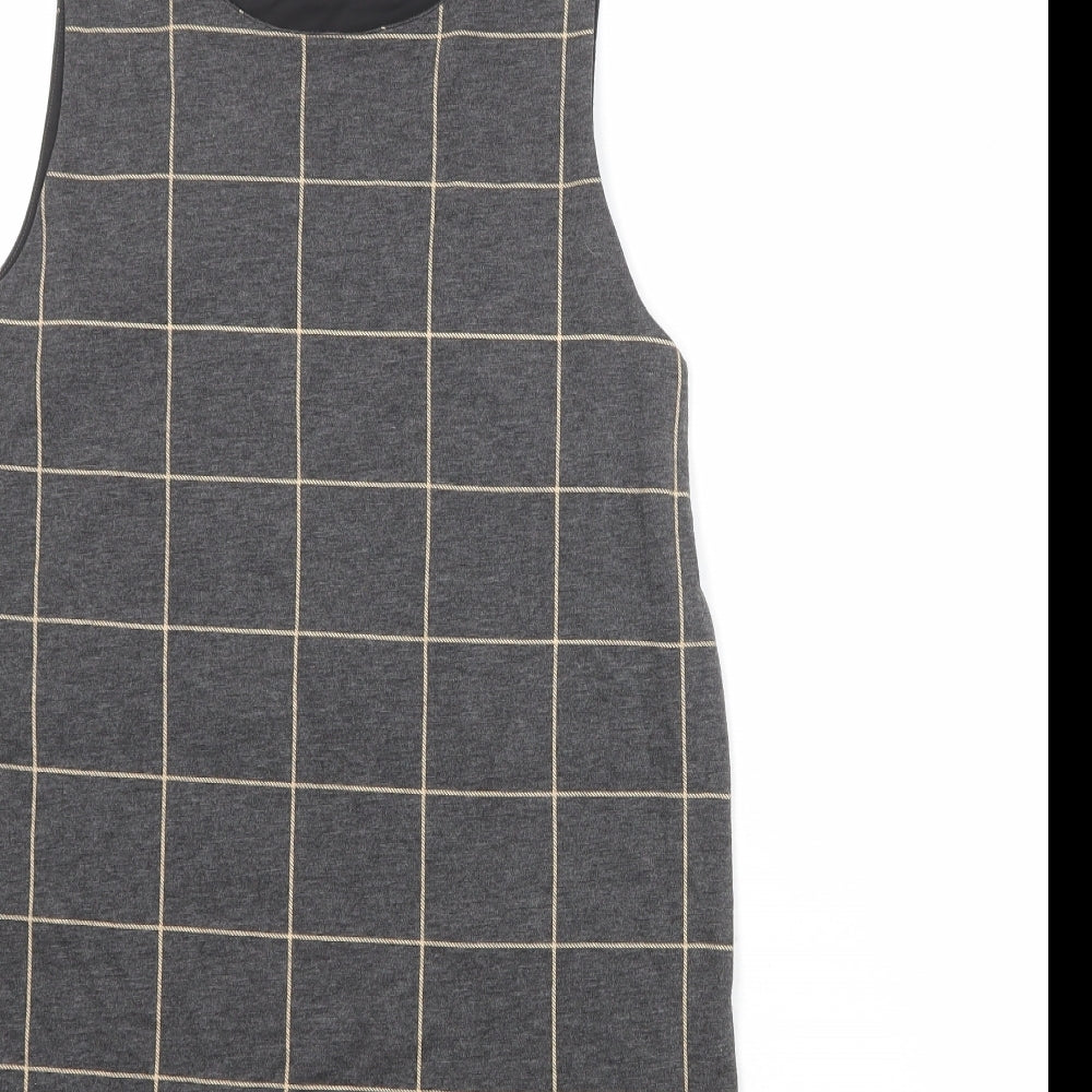 New Look Womens Green Check Polyester Pinafore/Dungaree Dress Size 8 Round Neck Pullover