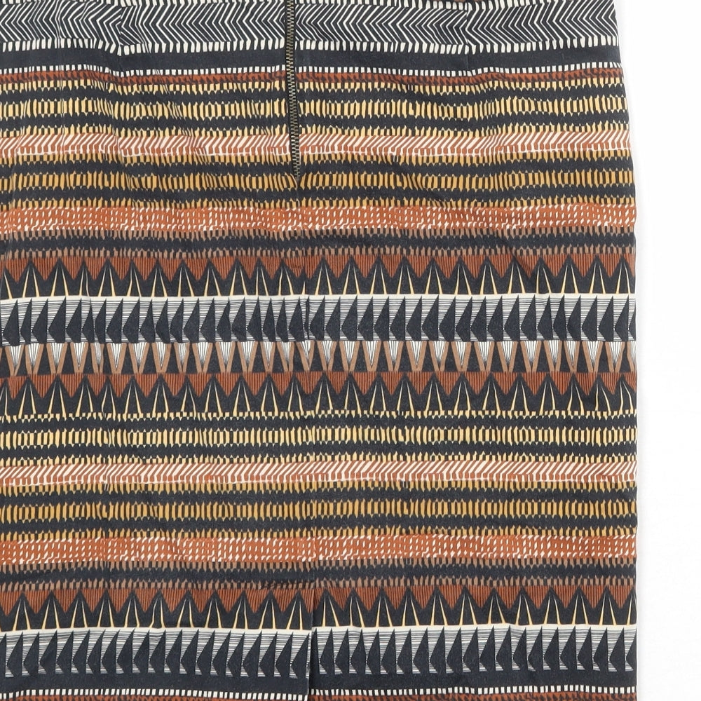 Marks & Spencer Womens Multicoloured Geometric Cotton A-Line Skirt Size 10 Zip
