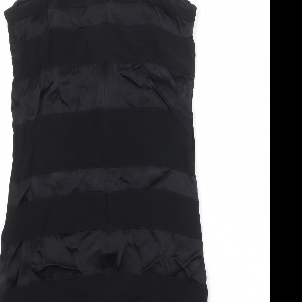 Mango Womens Black Striped Viscose Slip Dress Size M Square Neck Zip