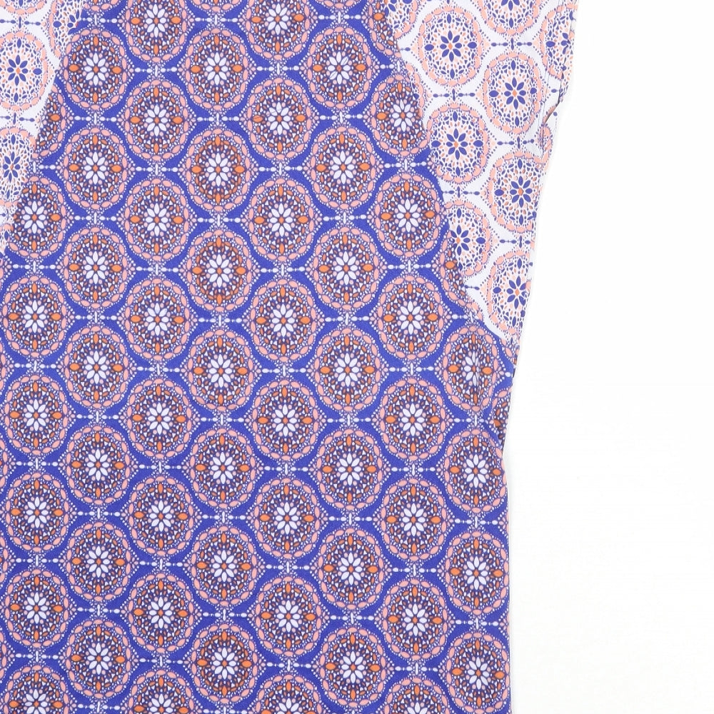 Marks & Spencer Womens Blue Geometric Polyester Basic T-Shirt Size 10 Round Neck