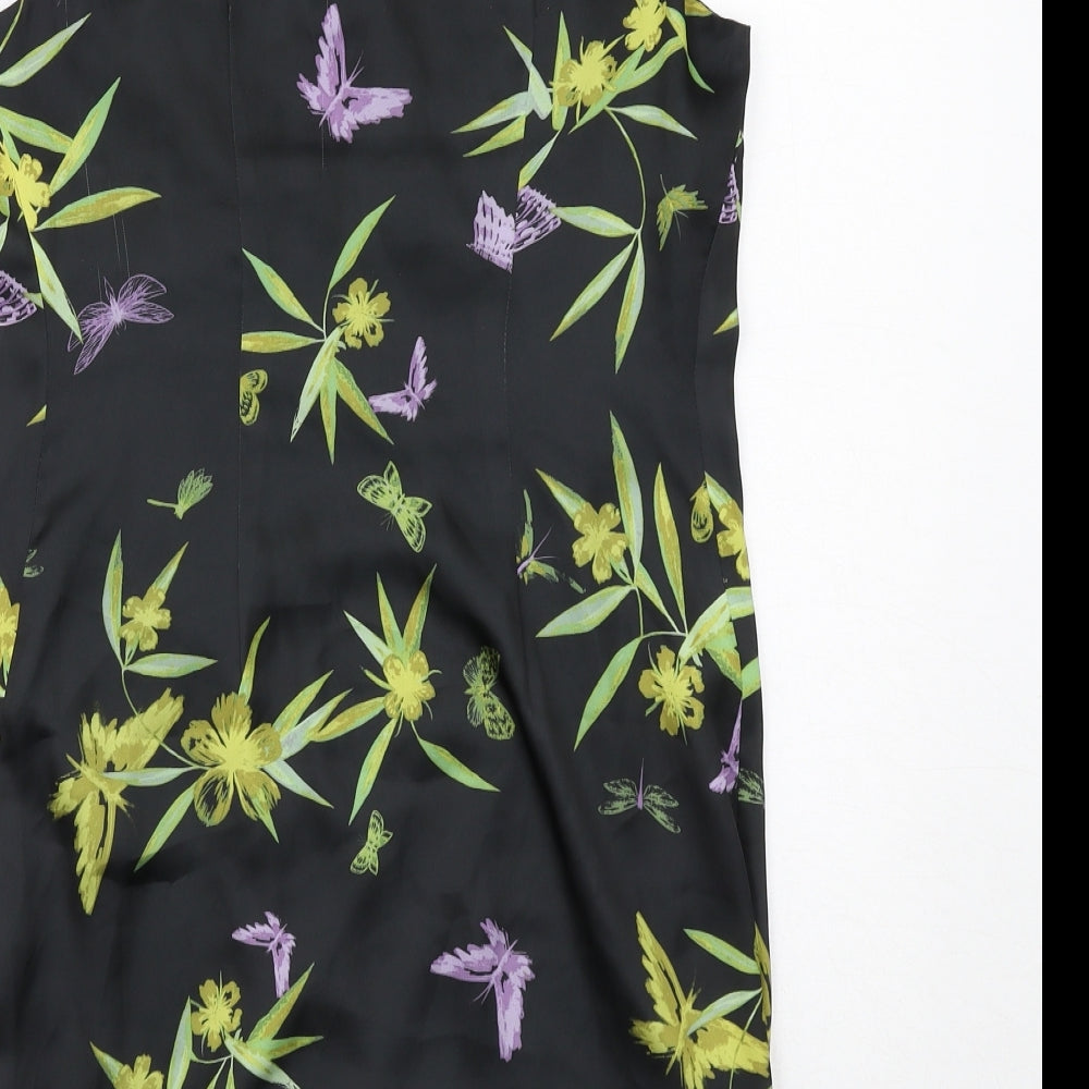 H&M Womens Black Floral Polyester Shift Size 6 Scoop Neck Pullover