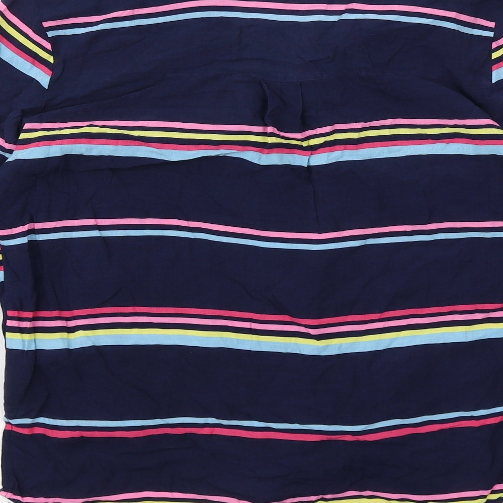 Oasis Womens Blue Striped Viscose Basic Button-Up Size 8 Collared - Knot Front