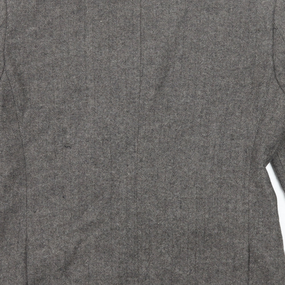 Brand and care label for ASOS men’s grey polyester jacket suit jacket, size 38, regular