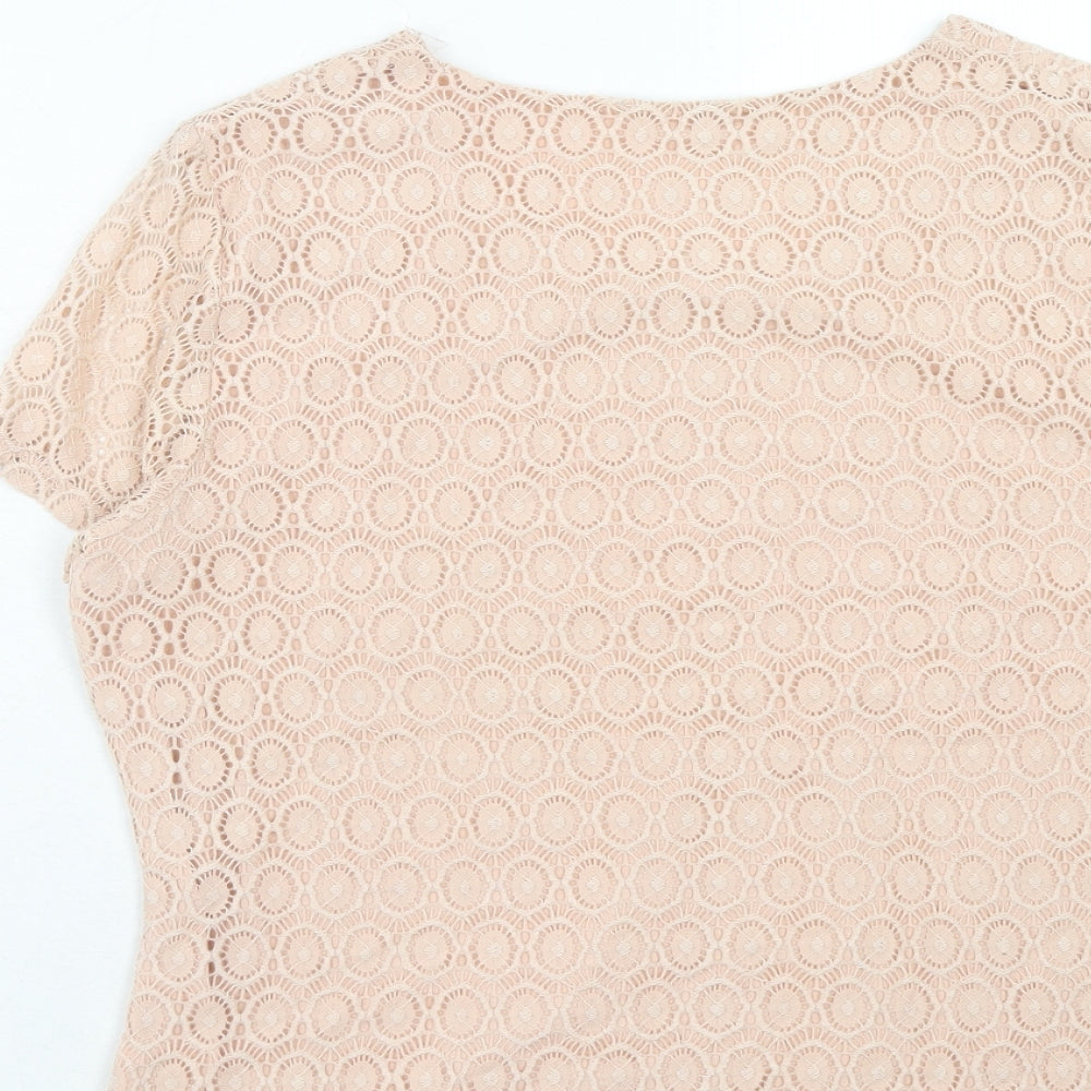 Planet Womens Pink Geometric Viscose Basic T-Shirt Size M Round Neck