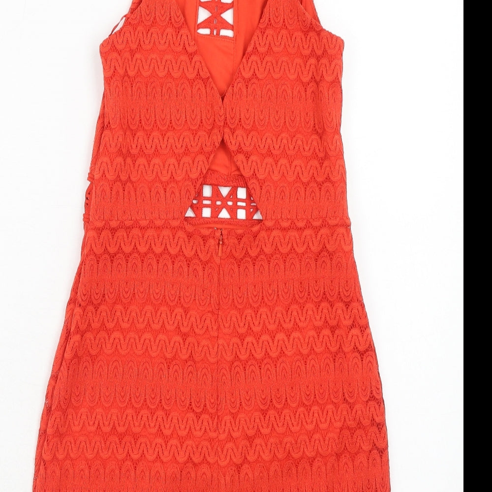Topshop Womens Orange Geometric Nylon A-Line Size 6 Square Neck Zip