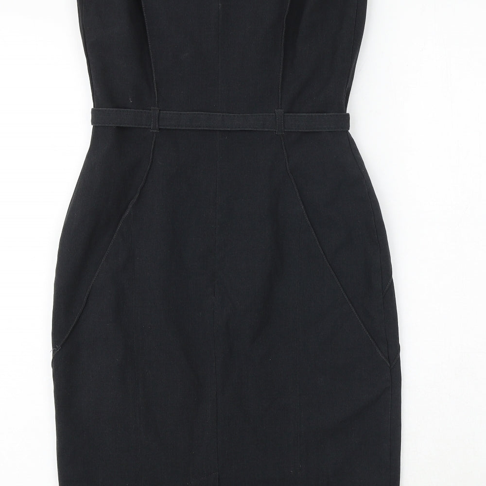 Marks & Spencer Womens Grey Polyester Shift Size 10 Square Neck Buckle