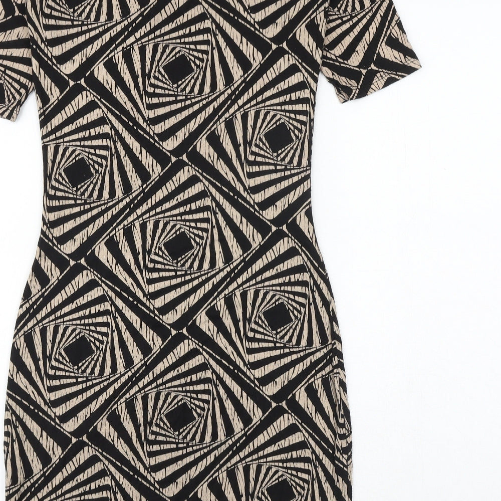 Dorothy Perkins Womens Black Geometric Viscose Bodycon Size 6 Scoop Neck Pullover