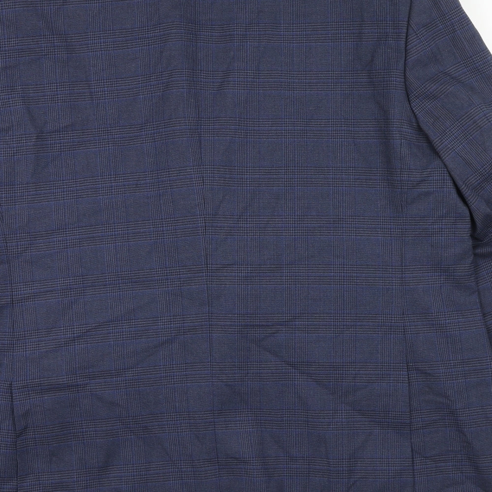 Marks and Spencer Mens Blue Plaid Polyester Jacket Suit Jacket Size 46 Regular