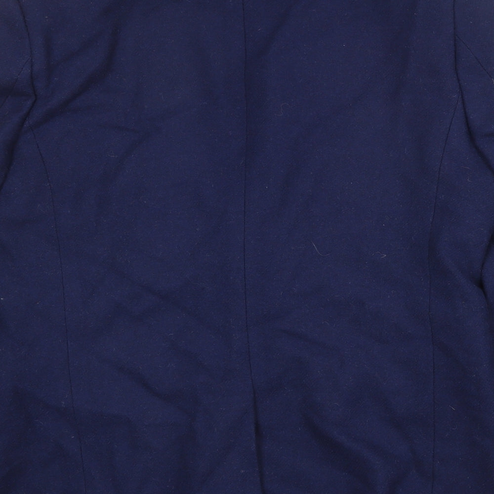 Brand and care label for ASOS men’s blue wool jacket suit jacket, size 42, regular