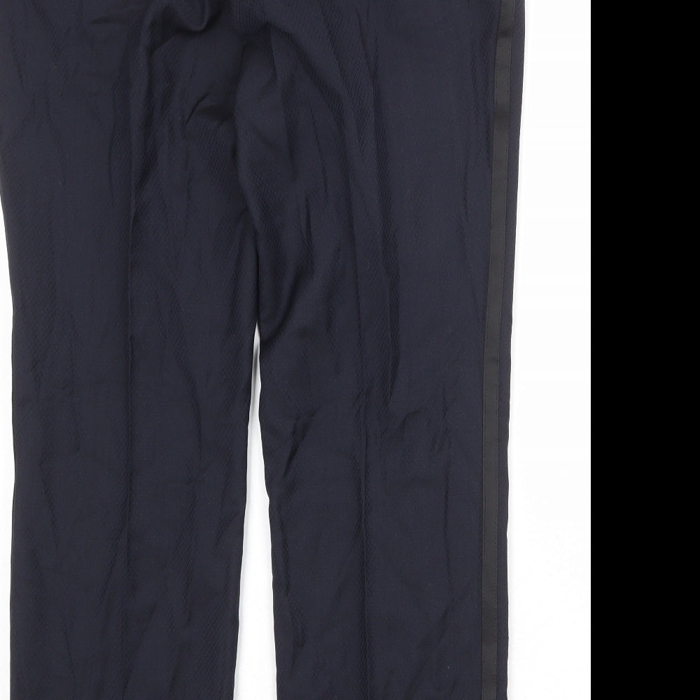 Next Mens Blue Wool Dress Pants Trousers Size 36 in Regular Zip - Side Stripe Detail