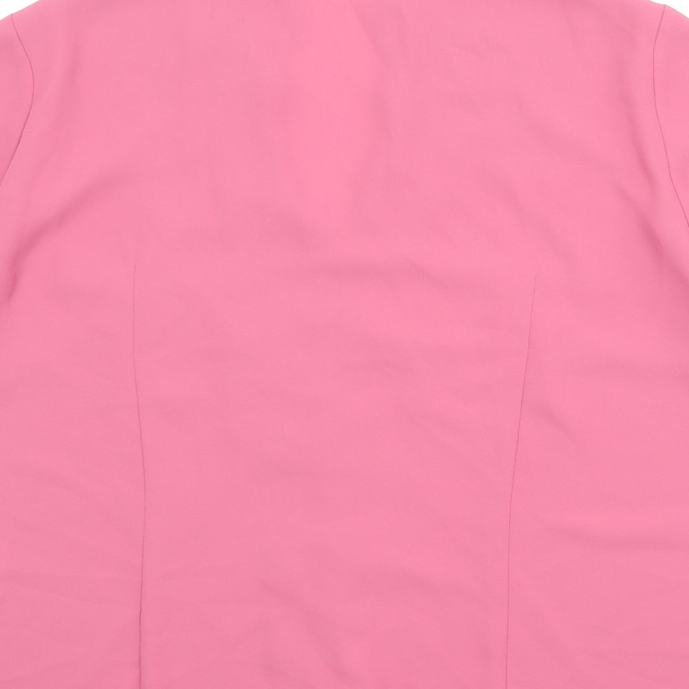 Marks & Spencer Womens Pink Polyester Basic Button-Up Size 14 V-Neck