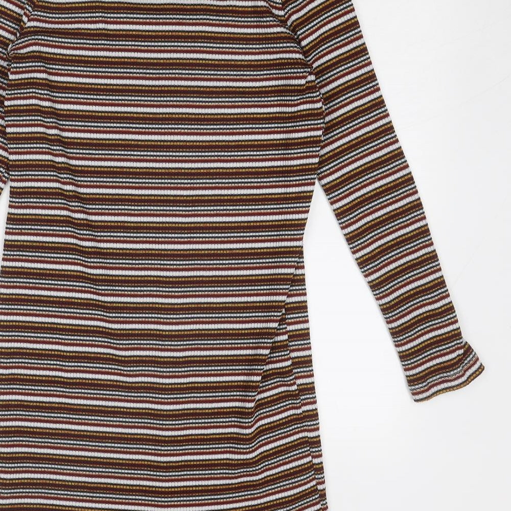 Topshop Womens Multicoloured Striped Polyester Shirt Dress Size 16 Round Neck Button