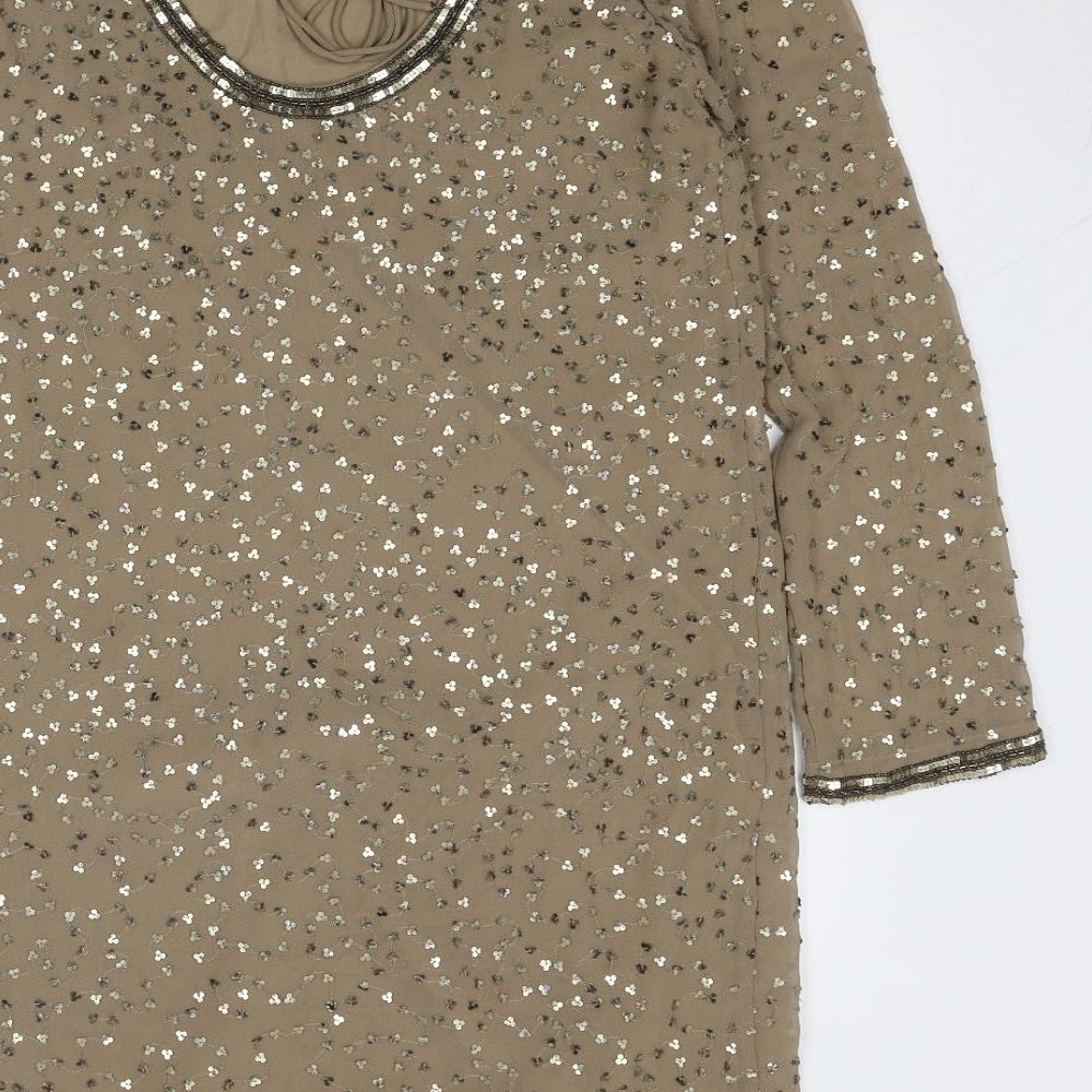 Phase Eight Womens Gold Polyester Shift Size 10 Round Neck Tie - Open Back