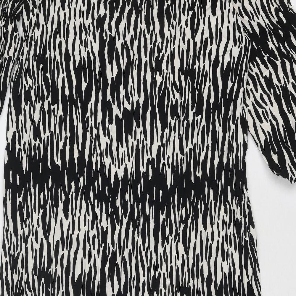New Look Womens Black Geometric Viscose A-Line Size 12 Mock Neck Button