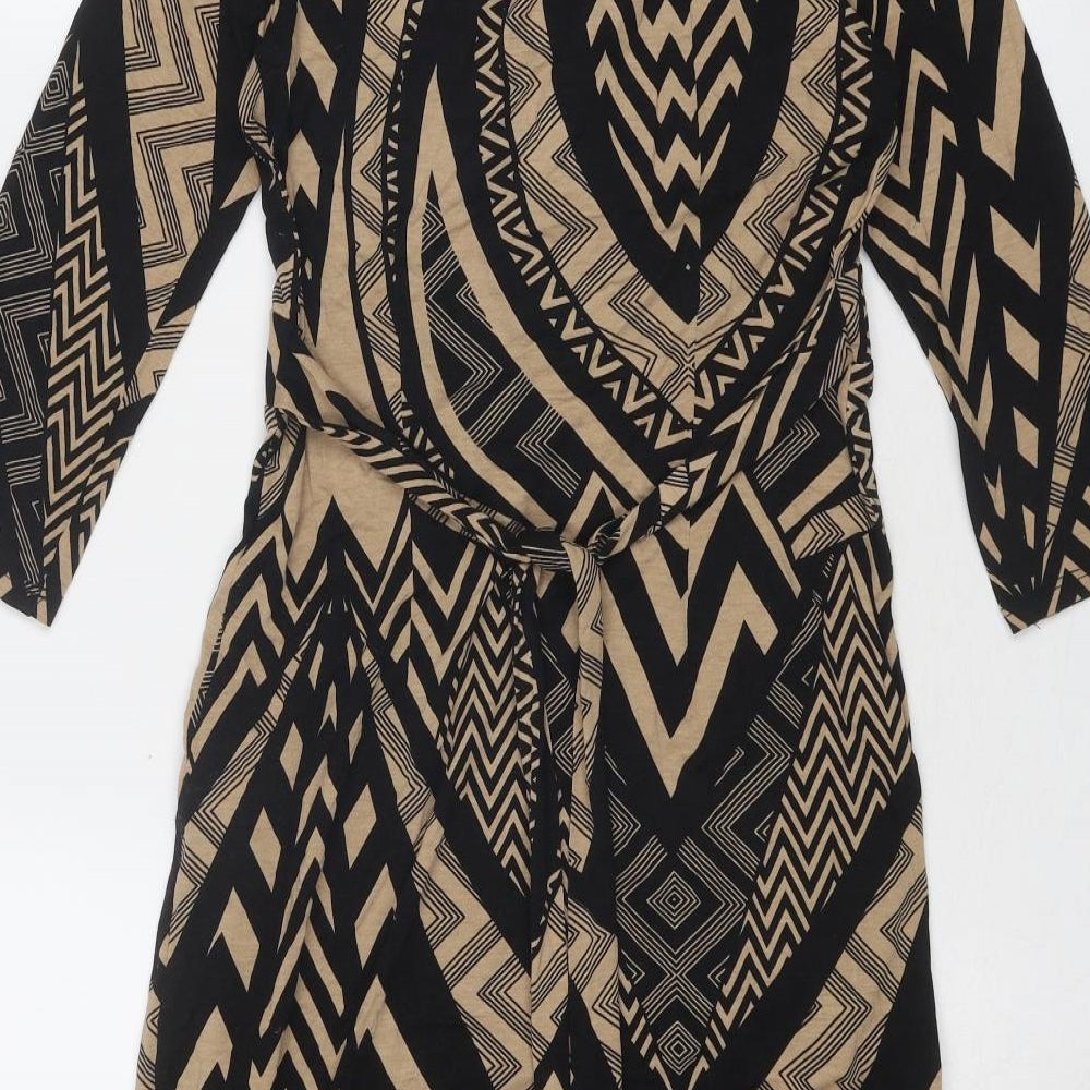 Debenhams Womens Black Geometric Viscose Sheath Size 10 V-Neck Pullover