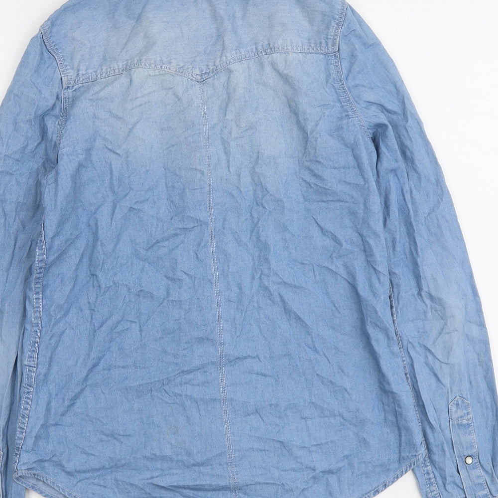 Clockhouse Womens Blue Cotton Basic Button-Up Size 6 Collared