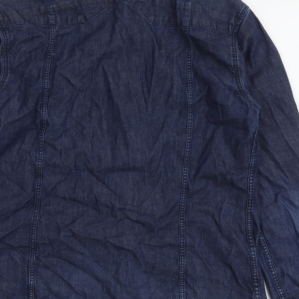 Full Circle Mens Blue Cotton Button-Up Size S Collared Button