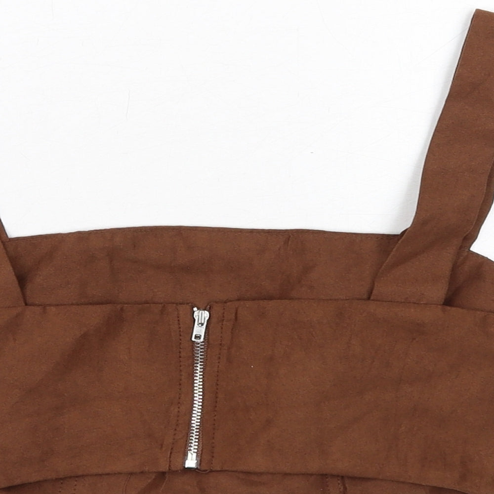 PRETTYLITTLETHING Womens Brown Polyester Cropped Tank Size 6 Square Neck