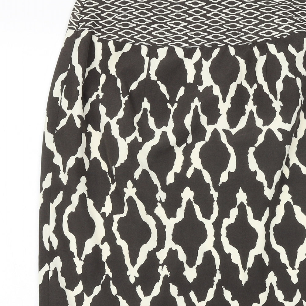 Marks & Spencer Womens Black Geometric Polyester A-Line Skirt Size 10 Zip