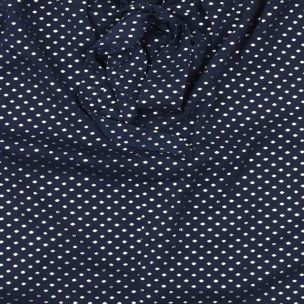Marks & Spencer Womens Blue Polka Dot Polyester Basic Blouse Size 14 Round Neck
