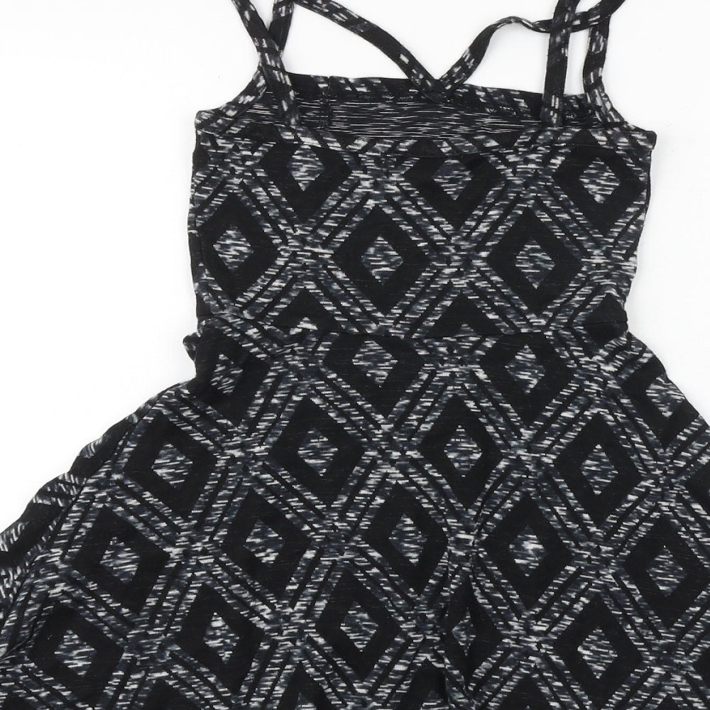 Topshop Womens Black Argyle/Diamond Viscose Fit & Flare Size 8 Square Neck Pullover
