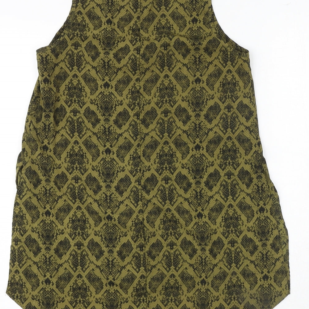 Topshop Womens Yellow Geometric Polyester Basic Tank Size 8 Round Neck