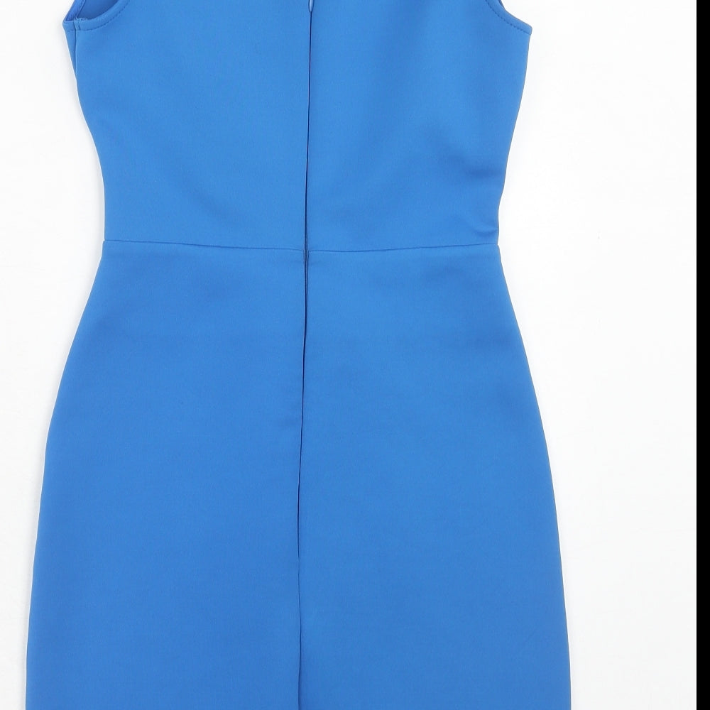 Topshop Womens Blue Polyester A-Line Size 10 V-Neck Zip