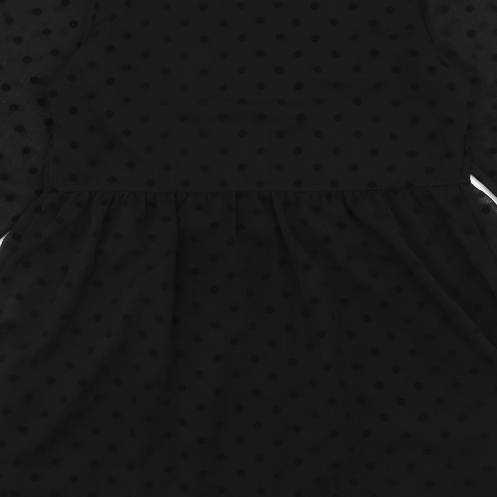 Marks & Spencer Womens Black Polka Dot Polyester Trapeze & Swing Size 10 V-Neck Button