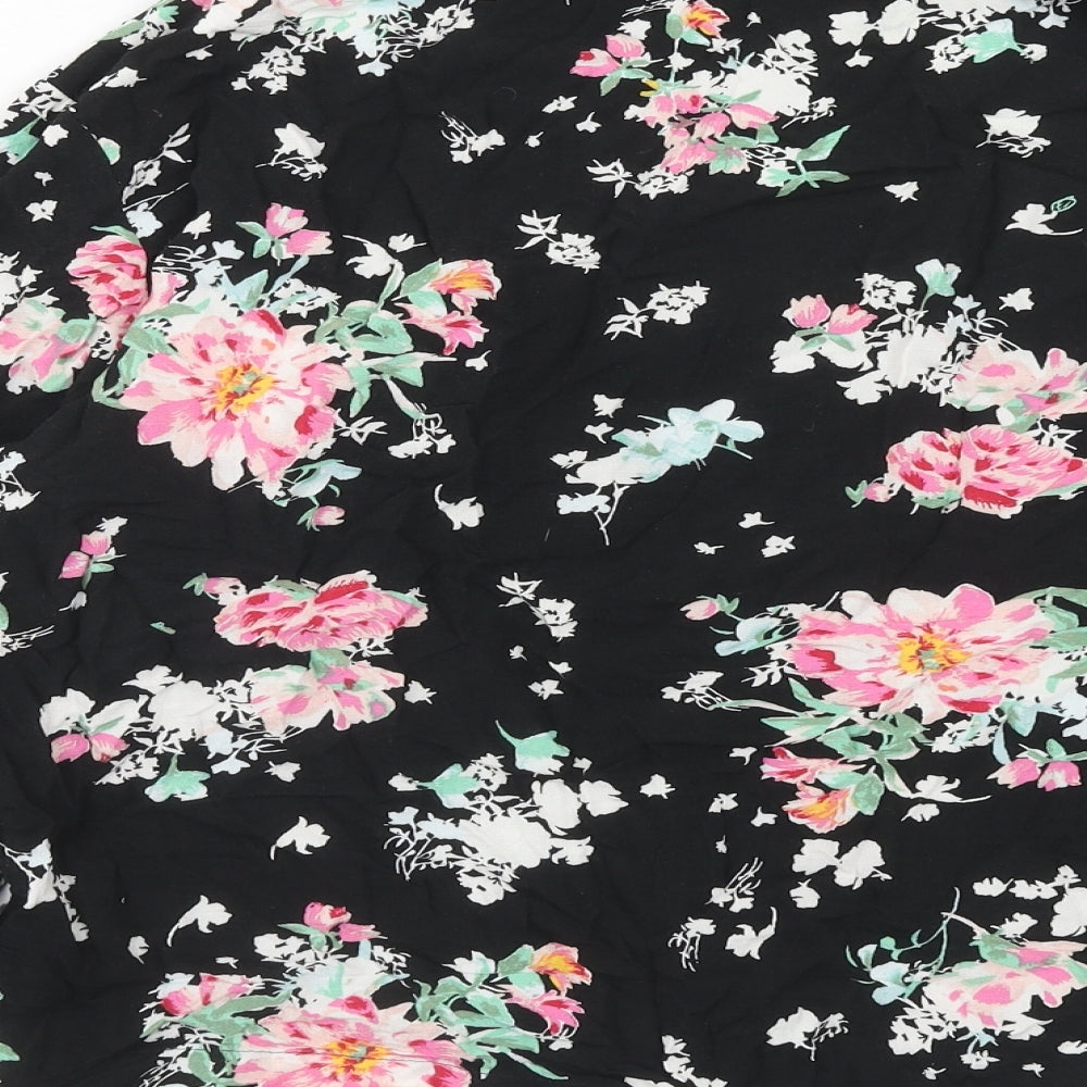 Marks & Spencer Womens Black Floral Viscose Basic Button-Up Size 12 Collared