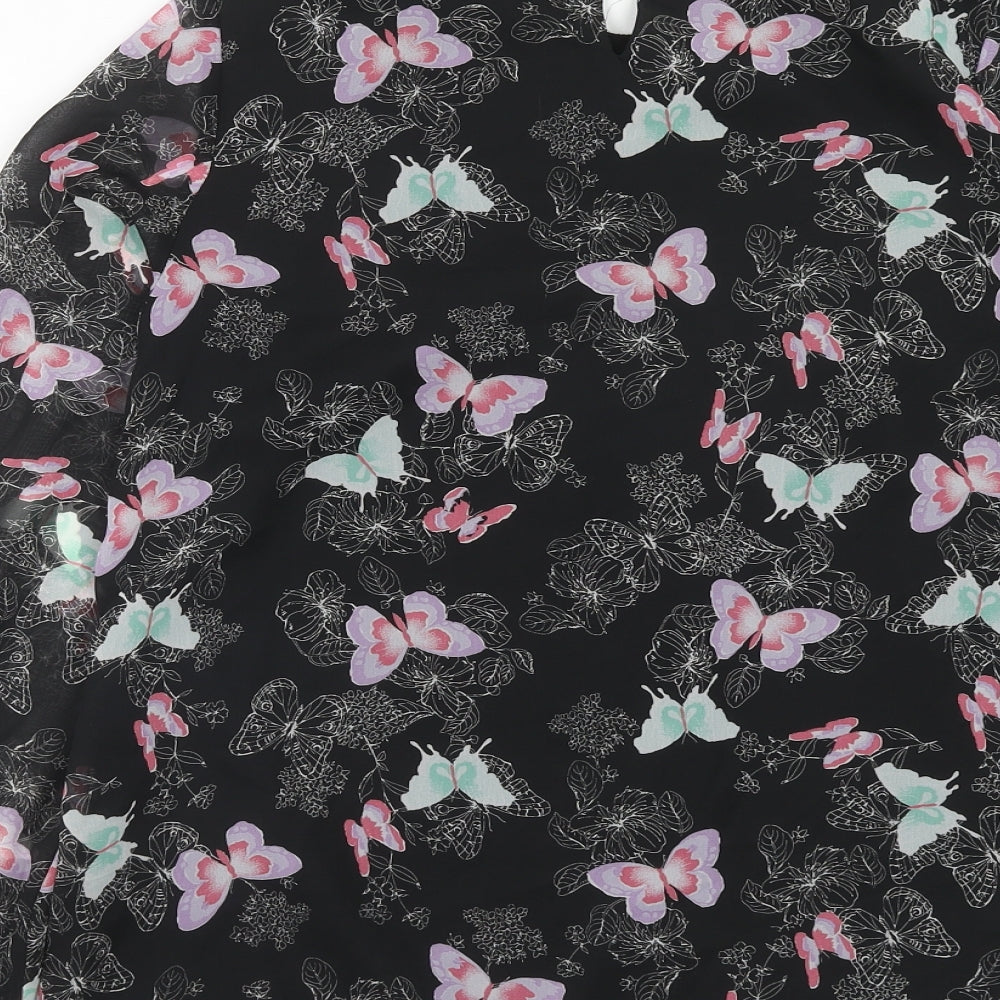 South Womens Black Geometric Polyester Basic Blouse Size 8 Round Neck - Butterfly