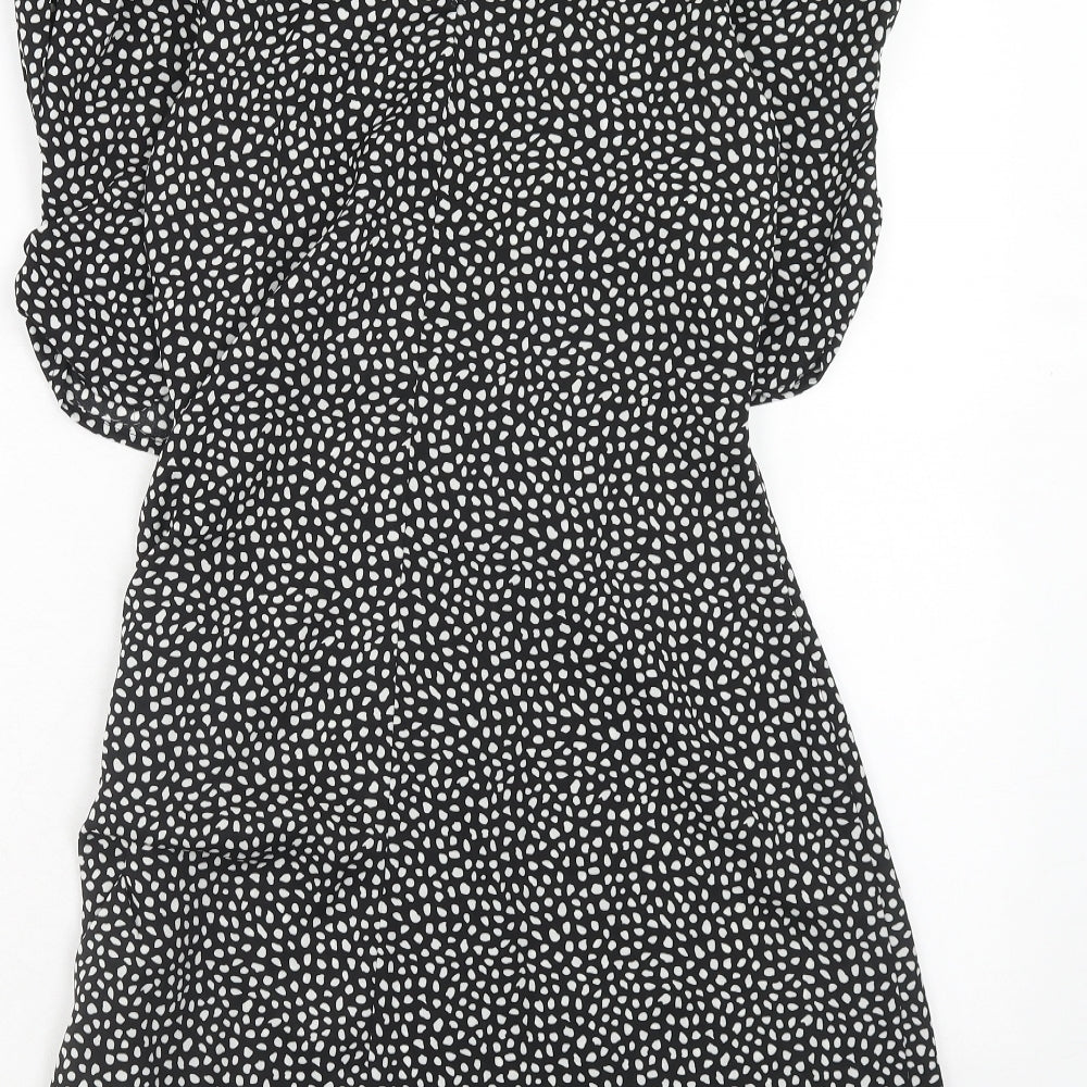 Brave Soul Womens Black Geometric Polyester A-Line Size M V-Neck Zip