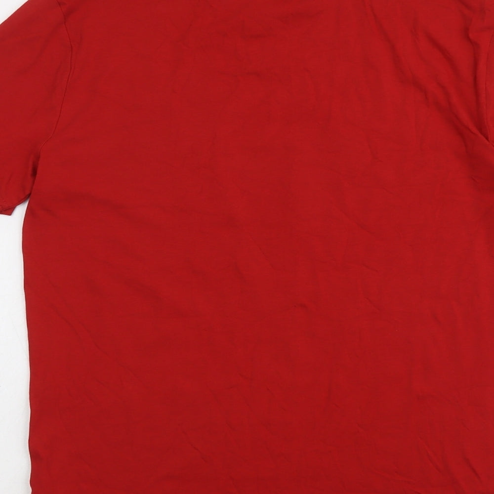 Marks & Spencer Mens Red Cotton T-Shirt Size S Round Neck - Merry Christmas Brew-Dolph Reindeer