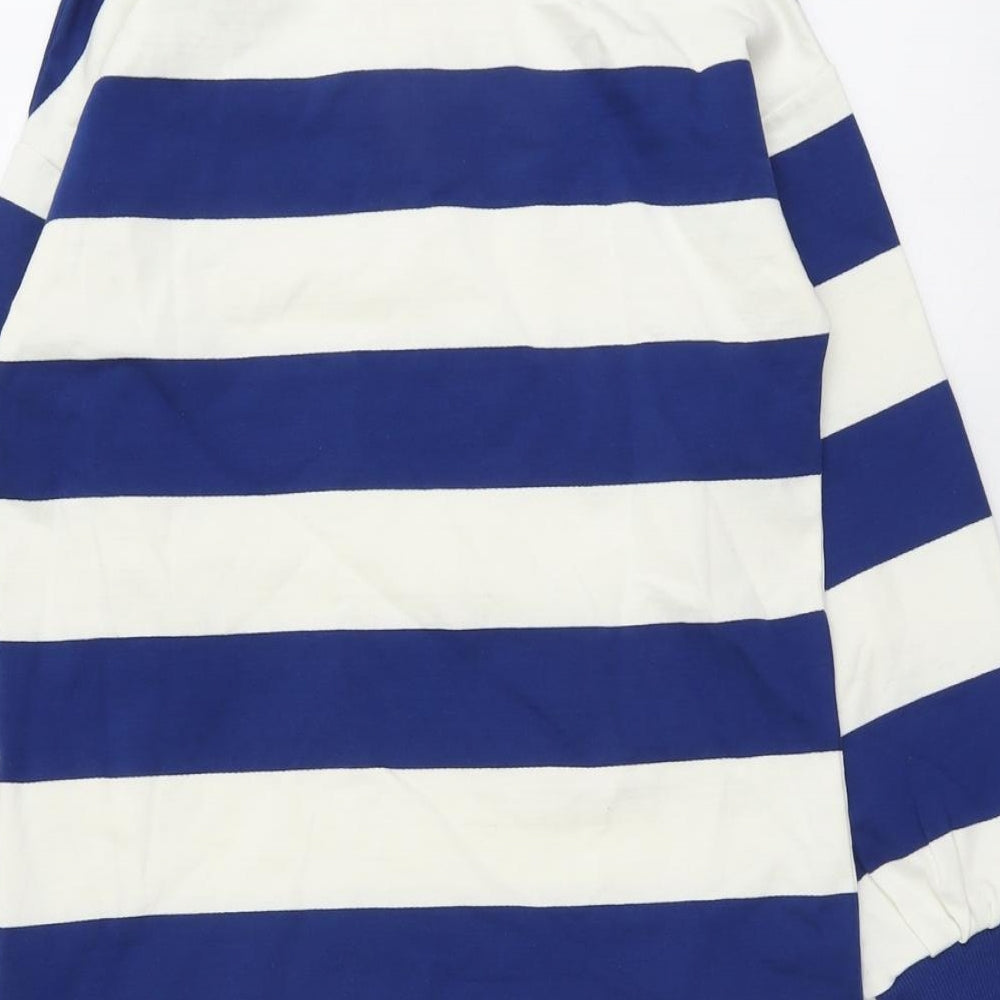 Marks & Spencer Girls Blue Striped Cotton Pullover Sweatshirt Size 9-10 Years Button