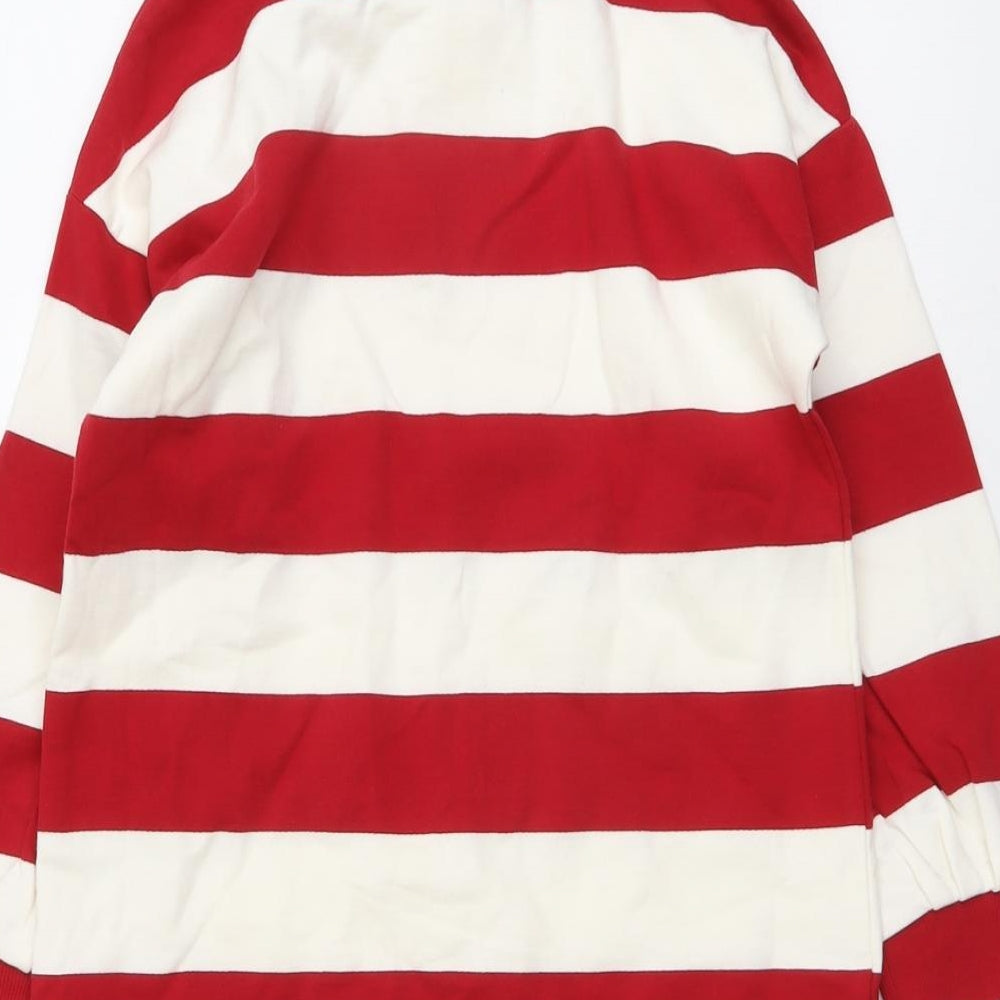 Marks & Spencer Girls Red Striped Cotton Pullover Sweatshirt Size 8-9 Years Button