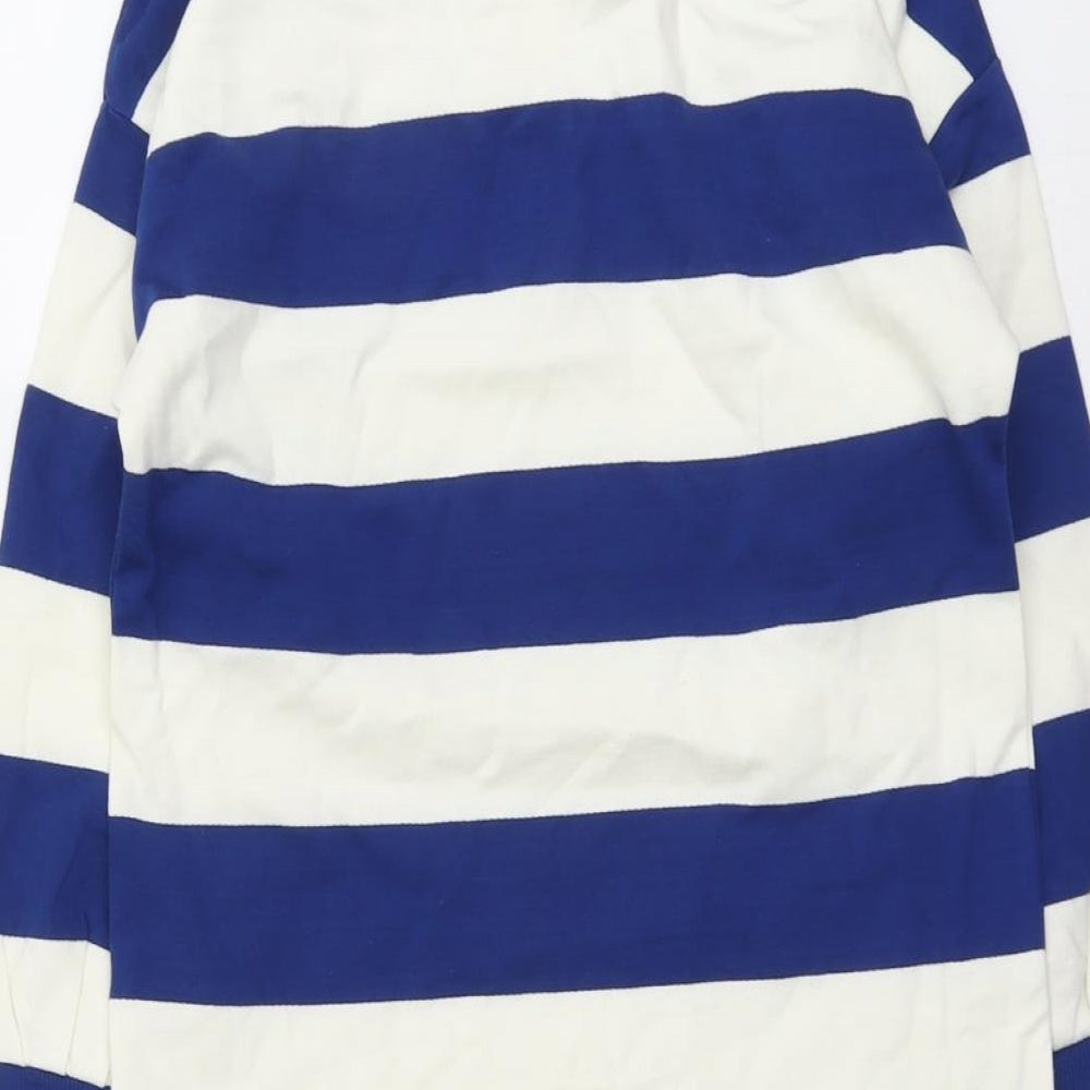 Marks & Spencer Girls Blue Striped Cotton Pullover Sweatshirt Size 8-9 Years Button