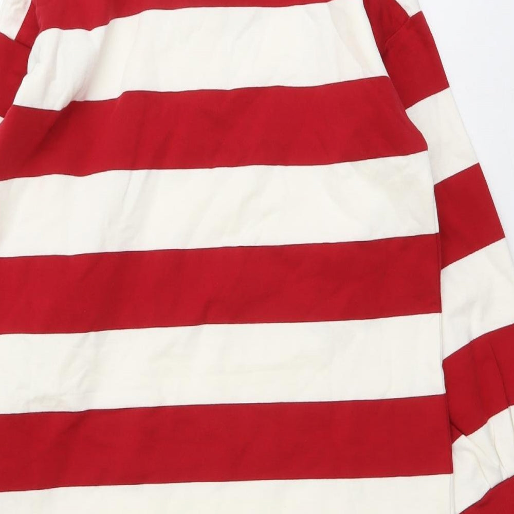 Marks & Spencer Girls Red Striped Cotton Pullover Sweatshirt Size 10-11 Years Button