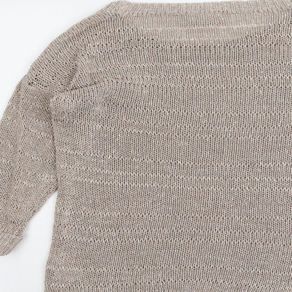 Wallis Womens Beige Boat Neck Acrylic Pullover Jumper Size M