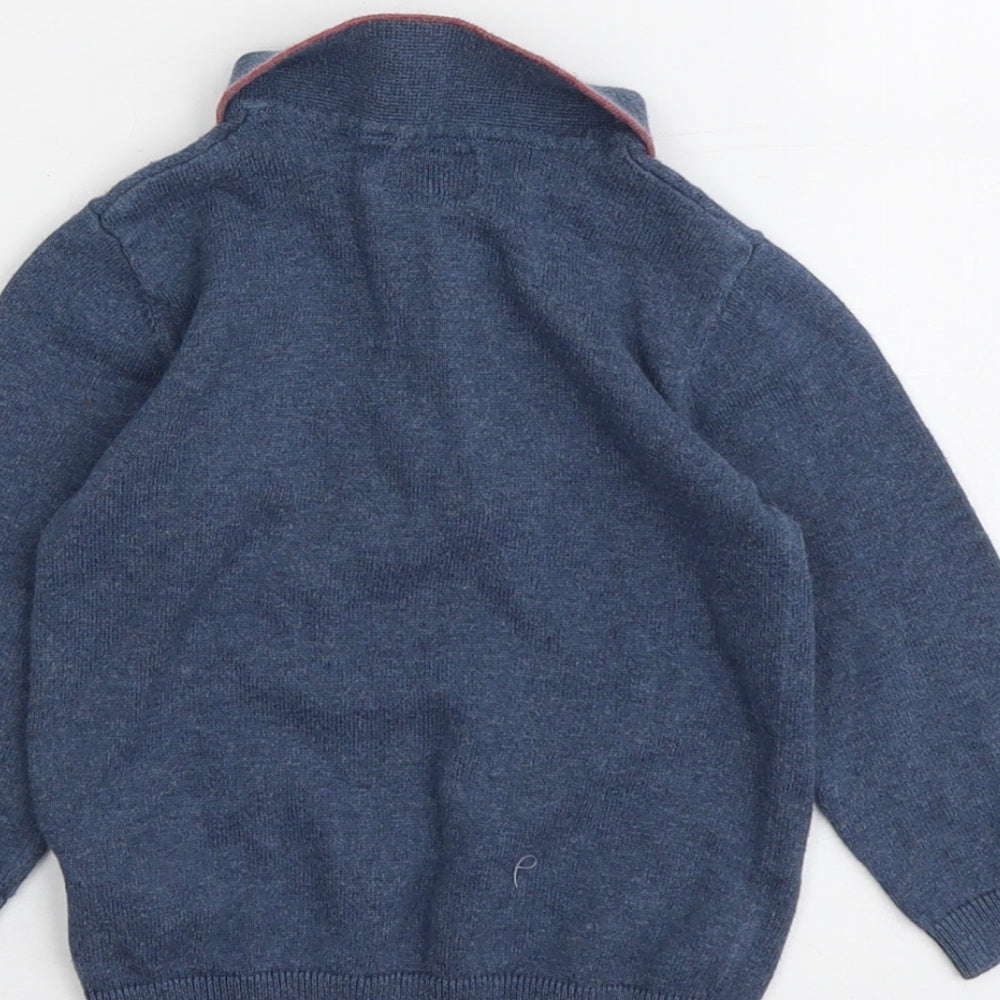 Next Boys Blue Collared Cotton Pullover Jumper Size 2 Years Button