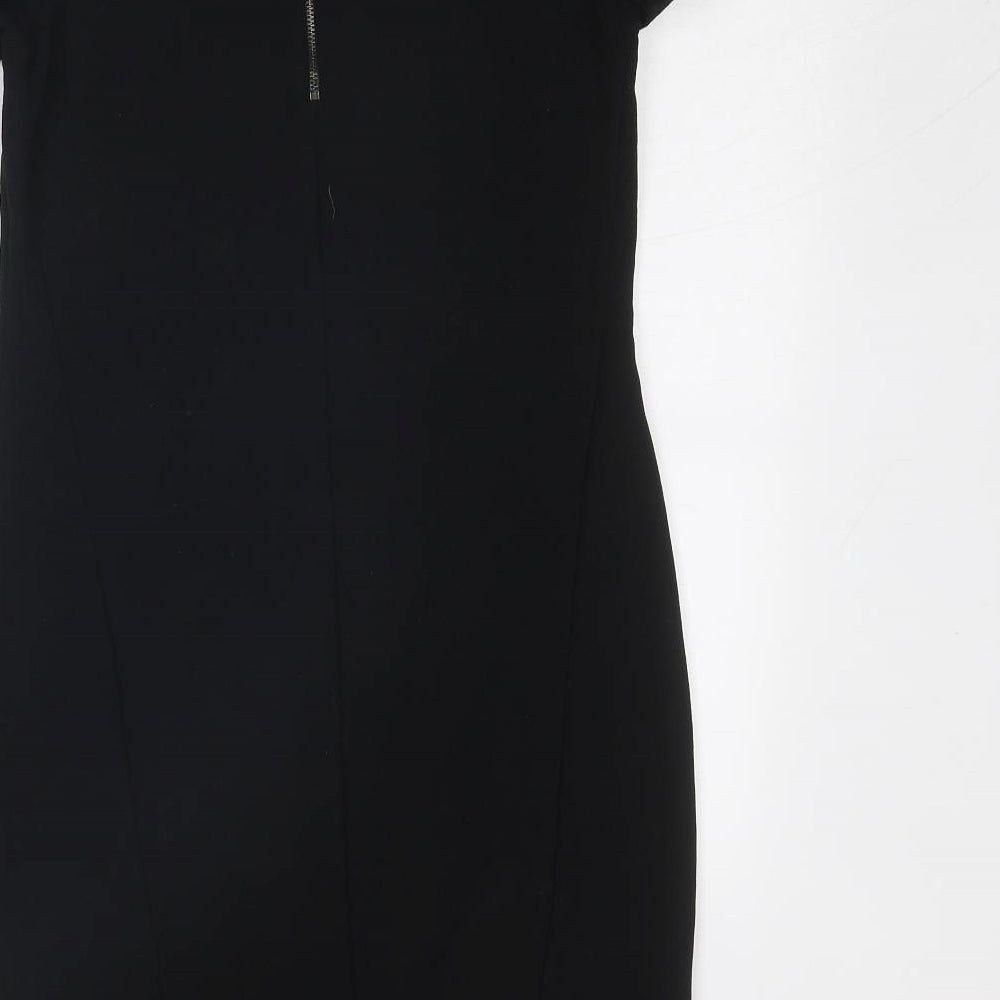 Topshop Womens Black Polyester A-Line Size 4 Round Neck Zip