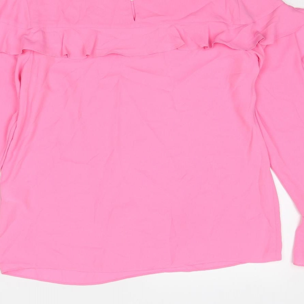 Warehouse Womens Pink Polyester Basic Blouse Size 10 Round Neck