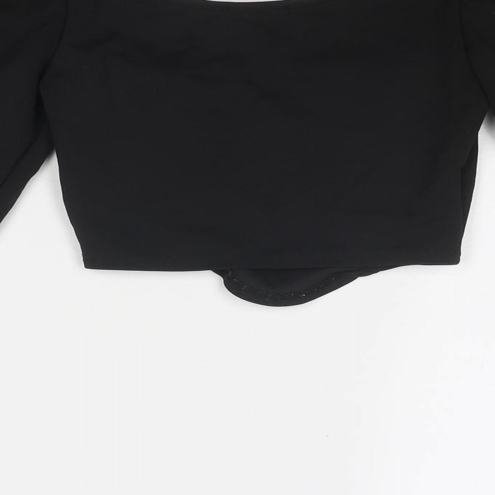 PRETTYLITTLETHING Womens Black Polyester Cropped Blouse Size 6 Boat Neck
