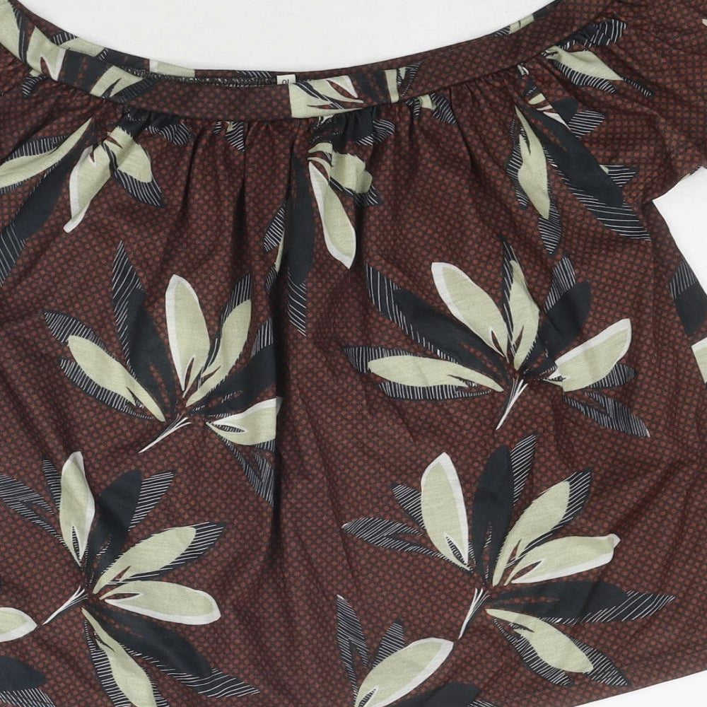 River Island Womens Brown Floral Polyester Basic Blouse Size 10 Off the Shoulder