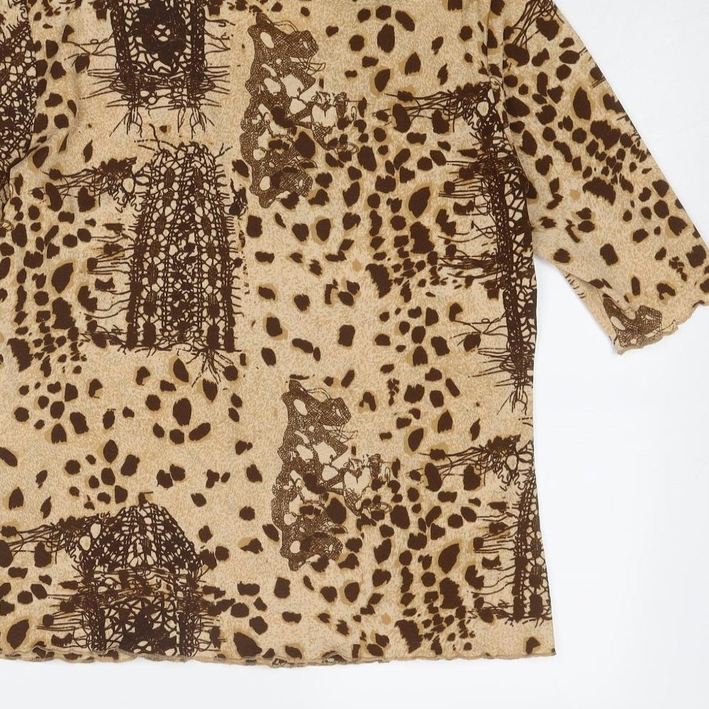 Gerry Weber Womens Brown Geometric Polyester Basic T-Shirt Size 16 V-Neck