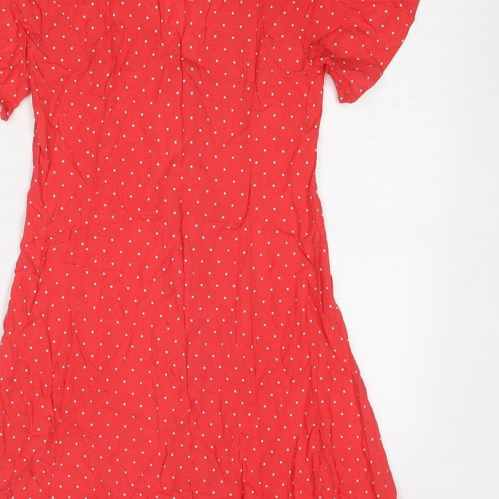 Miss Selfridge Womens Red Polka Dot Viscose A-Line Size 6 V-Neck Button