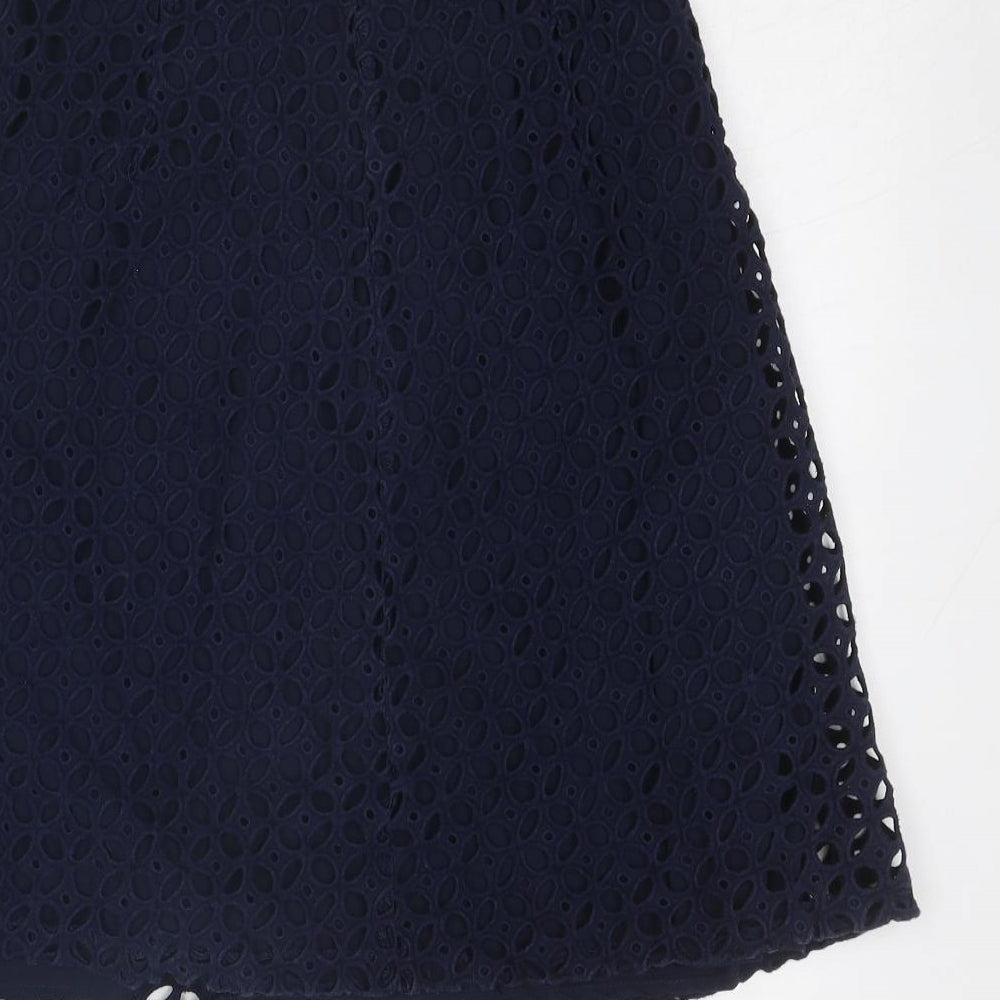 Zara Womens Blue Geometric Cotton Swing Skirt Size M Zip