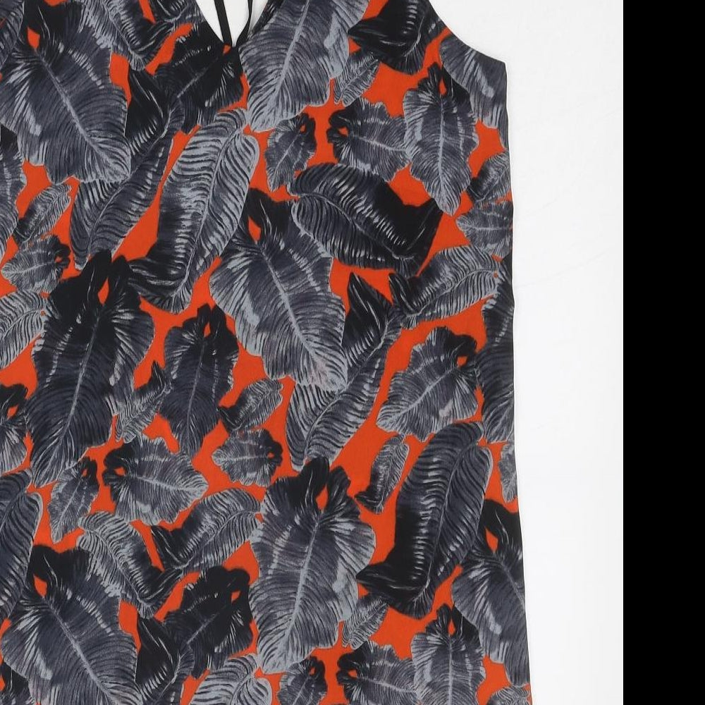 Topshop Womens Grey Geometric Polyester Basic Tank Size 10 V-Neck - Leaf Print